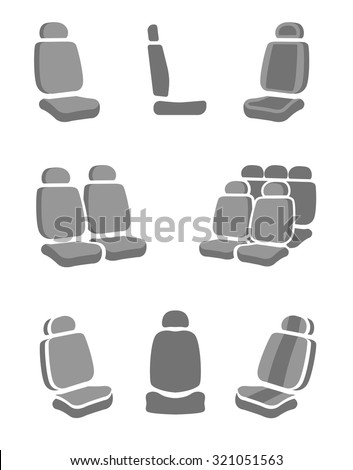 Modern set of car seat icons in grey colors. Editable automotive collection. Vector illustration.