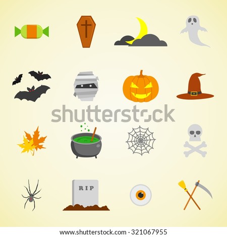Halloween icons set. Flat design Vector Illustration