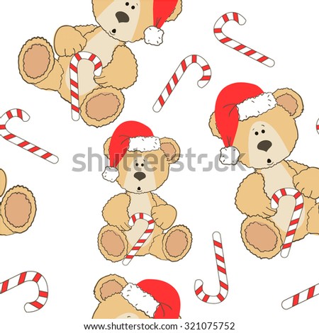 Christmas Teddy bear seamless pattern christmas lolipoop white