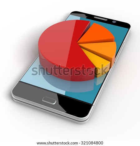 3d smart phone with pie graph. clipping path included