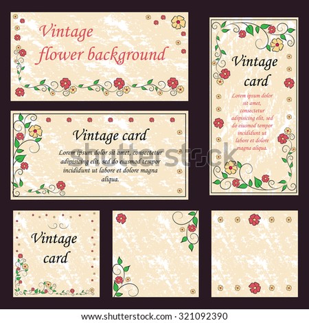 Set of colorful greeting hand drawn floral vintage cards. Invitation card. Flower vector design concept collection