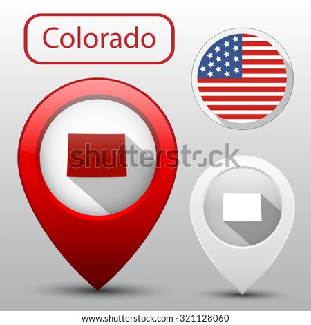 Set of Colorado state with flag of America and map pointer