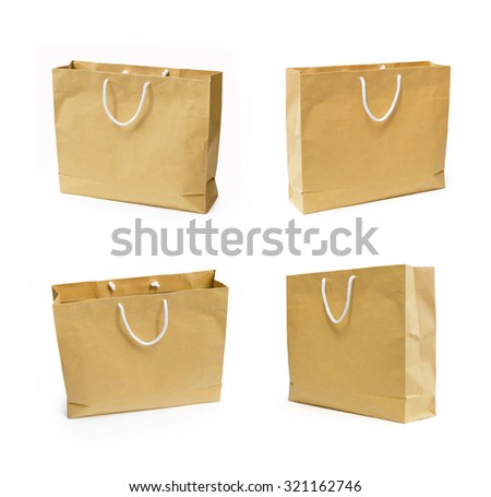 Collection of brown paper bag or shopping bag on white background with clipping path.