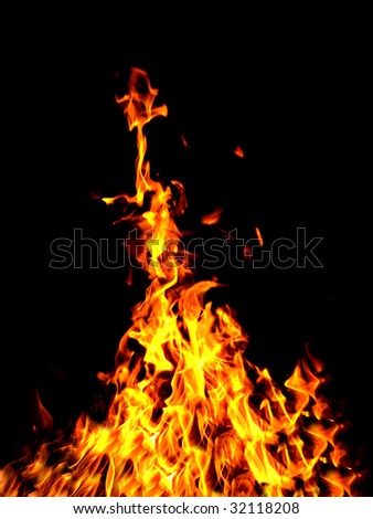 Fierce bonfire flaming in the dark