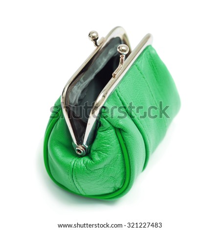 Green purse on a white background