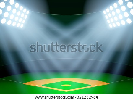 Horizontal Background for posters night baseball stadium in the spotlight. Editable Vector Illustration.