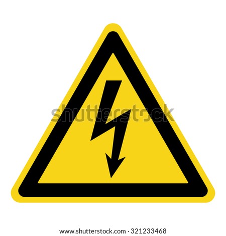 High Voltage Sign. Danger symbol. Black arrow isolated in yellow triangle on white background. Warning icon. Vector illustration  Royalty-Free Stock Photo #321233468
