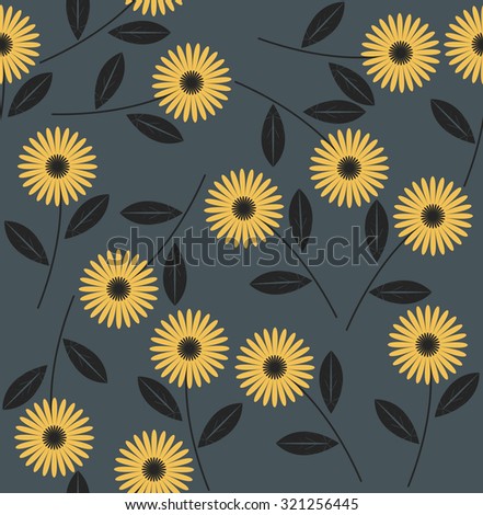 Seamless pattern with stylish camomile flowers.
Vector template can be used for design fabric,linens, wallpaper, greeting cards.