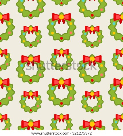 Illustration Seamless Pattern with Christmas Wreathes, Nature Texture - raster