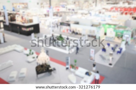 Trade show, panoramic view. Intentionally blurred post production.