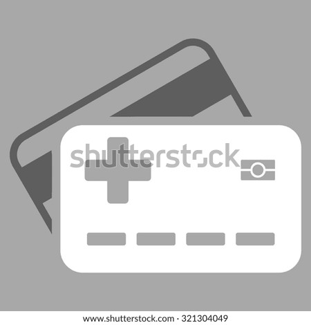 Medical Insurance Cards raster icon. Style is bicolor flat symbol, dark gray and white colors, rounded angles, silver background.