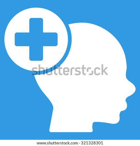 Head Treatment raster icon. Style is flat symbol, white color, rounded angles, blue background.