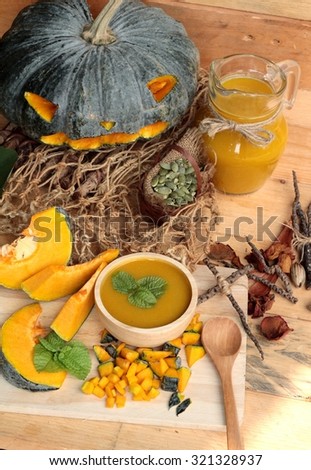 Halloween pumpkins and pumpkin soup
