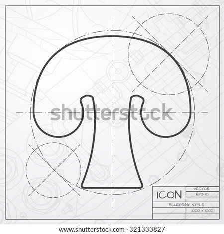 Vector classic blueprint of mushroom icon on engineer and architect background 