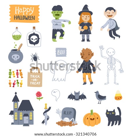 Super set of Halloween vector illustrations