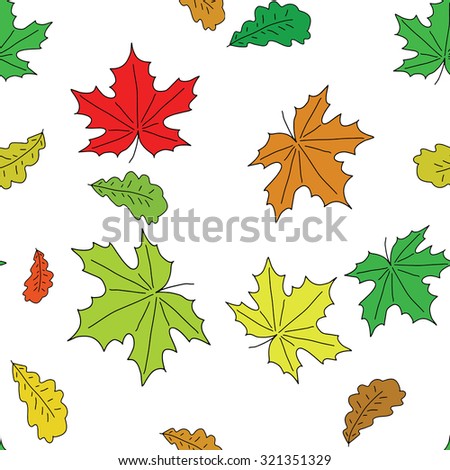Seamless autumn pattern with colorful falling leaves