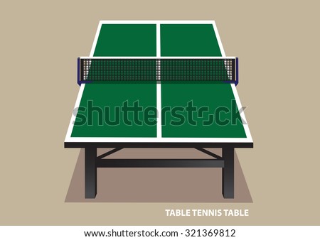 Vector illustration of green wooden table tennis table viewed from one end in high angle shot isolated on plain pale brown background. 