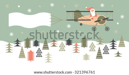 Composition with Christmas landscape and Santa in light aircraft.
