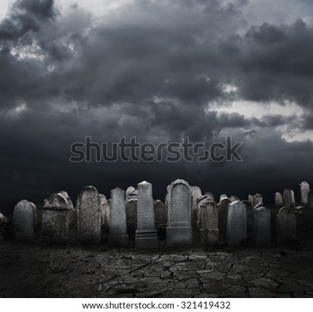 Graveyard at night. Halloween concept.  Royalty-Free Stock Photo #321419432