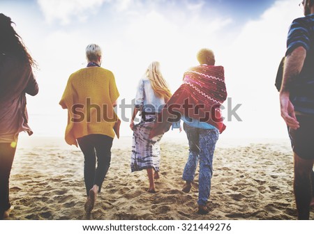 Friendship Bonding Relaxation Summer Beach Happiness Concept Royalty-Free Stock Photo #321449276