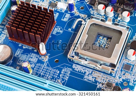 Motherboard port Socket CPU close up .  isolated on white background (central processor unit)  on mainboard