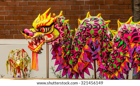 Chinese Dragon head pieces used in dances for traditional celebration./ Chinese Dragon Dance Costume.
