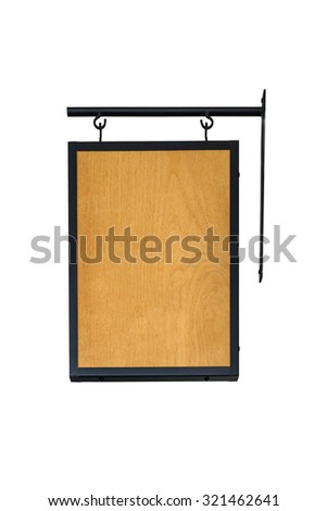 Wooden sign hanging isolated on white background