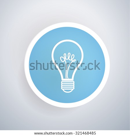 Light bulb icon on blue button background, clean vector