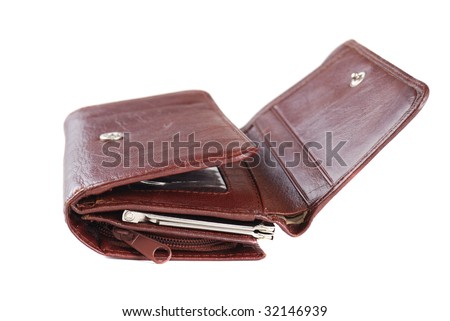 Leather brown purse with fasteners for storage of money