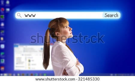 Blue fullscreen desktop with open searching system