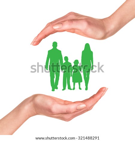 Family in hands isolated on the white background