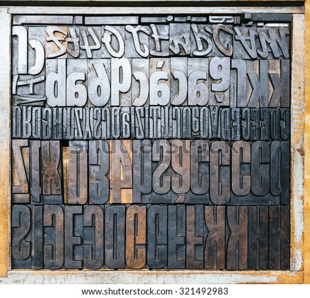 Vintage Letterpress wood type printing blocks Top view