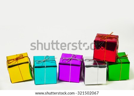 Gift boxes colorful, Isolated on white.