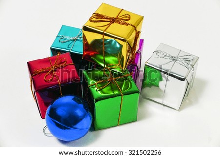 Gift boxes and christmas ball,Isolated on white.