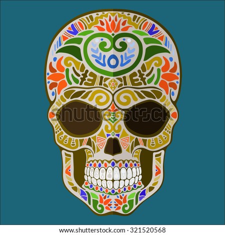 Day of The Dead colorful Skull with floral ornament