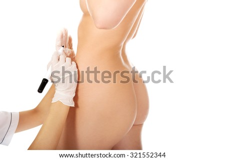 Young woman before palstic surgery,isolated on white.