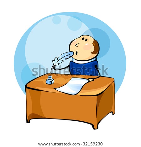 Illustration of thoughtful writer sitting at the table