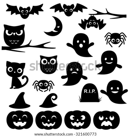 Collection of different black Halloween silhouettes