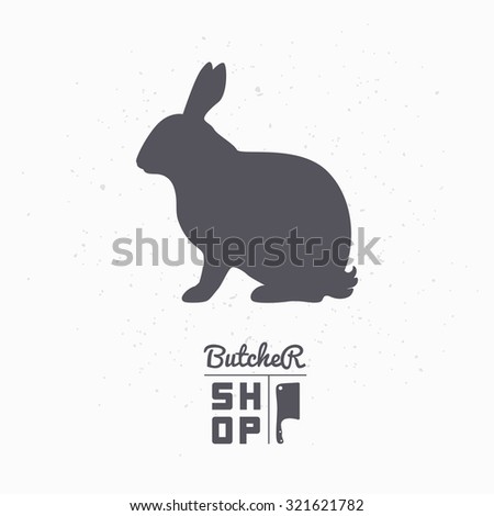 Hare silhouette. Rabbit meat. Butcher shop logo template for craft food packaging or restaurant design. Vector illustration