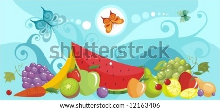 banner with a fruits and butterflies