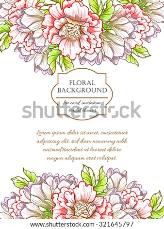 Vintage delicate invitation with flowers for wedding, marriage, bridal, birthday, Valentine's day. Romantic vector illustration.