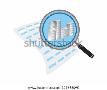 paper building block magnifier magnifying glass optical logo image icon