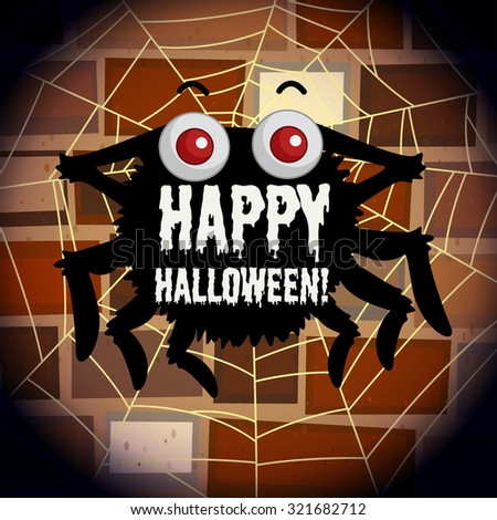Happy halloween poster with spider web illustration
