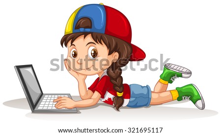 Canadian girl using laptop illustration