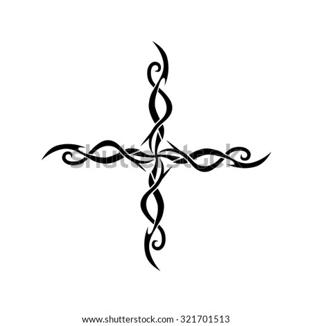 Tribal tattoo vector design sketch. Art cross decorative ornament. Simple logo. Designer isolated abstract element for arm, leg, shoulder men and women on white background.