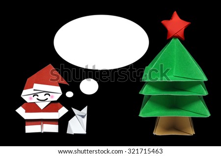 Origami in shape of Santa Claus, Christmas Tree and Fox with callout frame