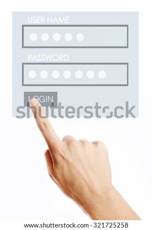 Male pressing login button on virtual screen