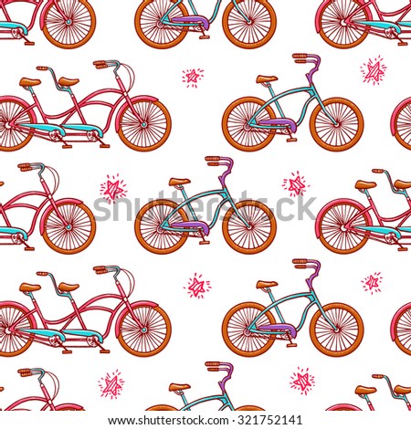 seamless background with vintage bicycles. hand-drawn illustration
