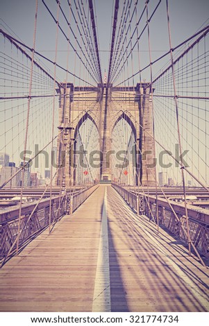 Vintage toned photo of the Brooklyn Bridge, NYC, USA.