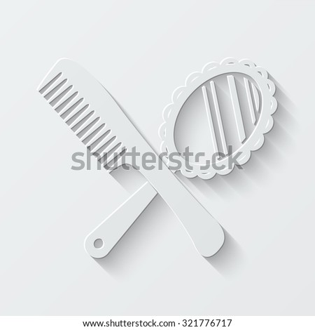 mirror and comb vector icon - paper illustration